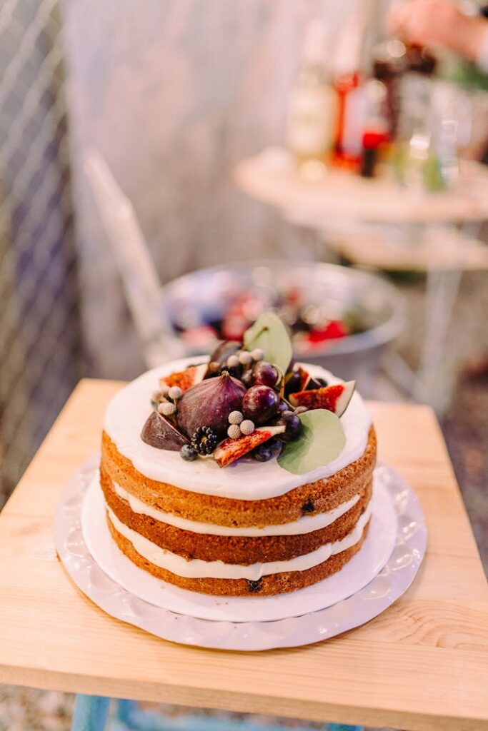 White Icing-covered Cake in Bokeh Photography